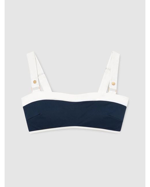 Reiss White Textured Colour-Block Bikini Top
