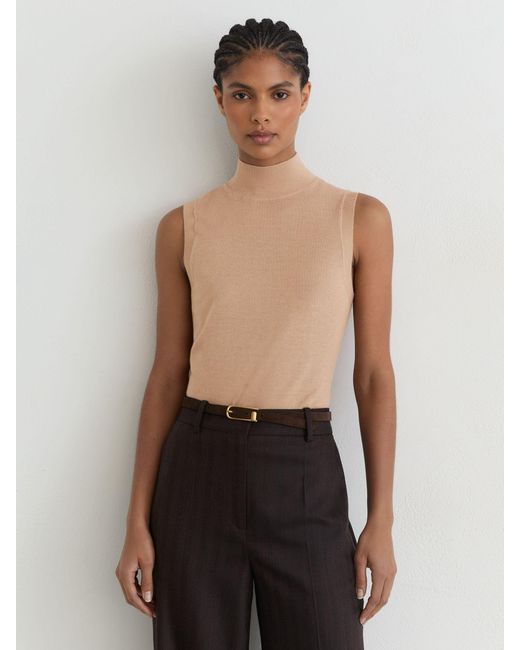 Reiss Black Merino Wool Funnel-Neck Sleeveless Vest