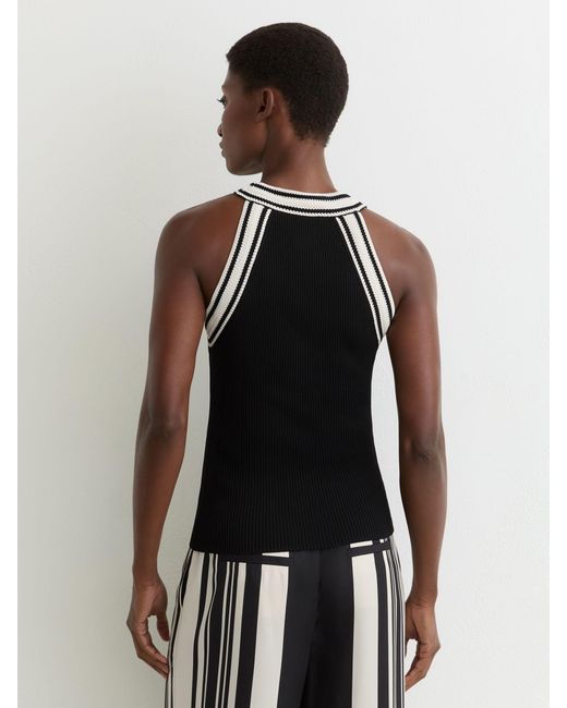 Reiss White Contrast-Neckline Rib-Knit Top
