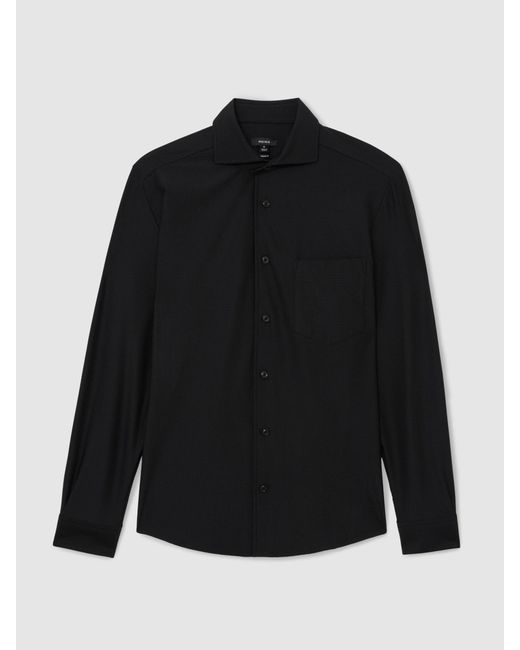 Reiss Solarko - Black Seersucker Cutaway-collar Shirt Regular-fit, S for men