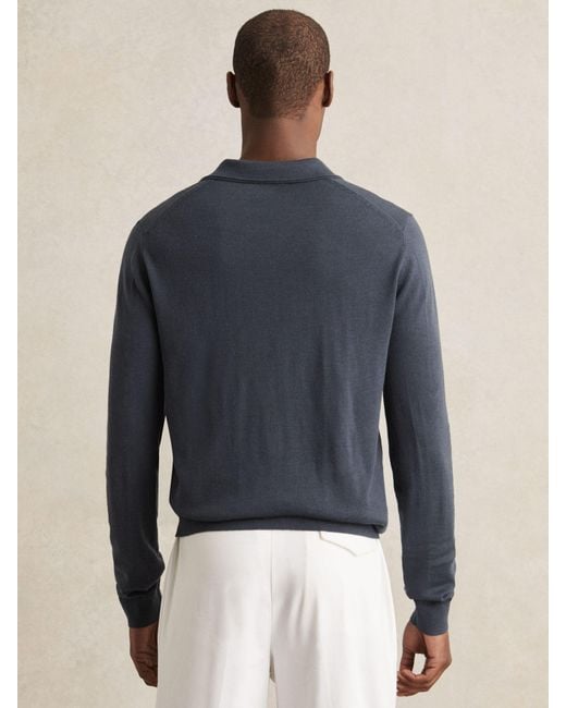 Reiss Blue Wool Open-Collar Polo Shirt for men