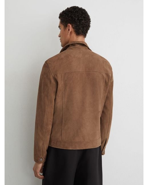 Reiss Brown Suede Press-Stud Twin-Pocket Jacket for men