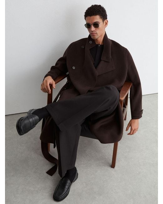 Reiss Black Leather Penny Loafers for men
