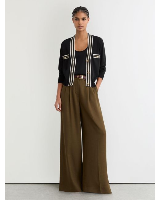 Reiss Black Khaki Tipped Button-Through Cardigan