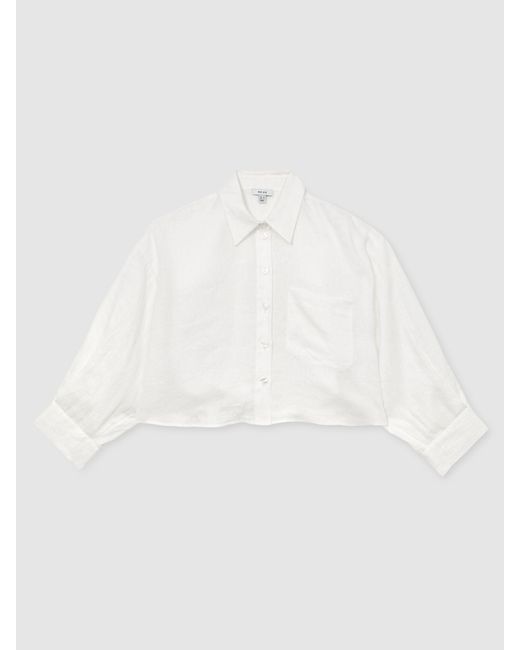 Reiss White Linen Oversize Cropped Shirt
