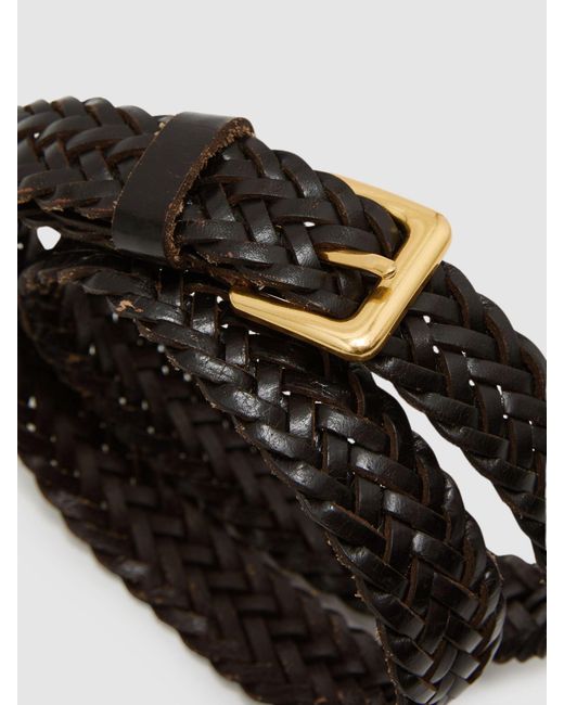 Reiss Brown Slim Leather Woven Belt