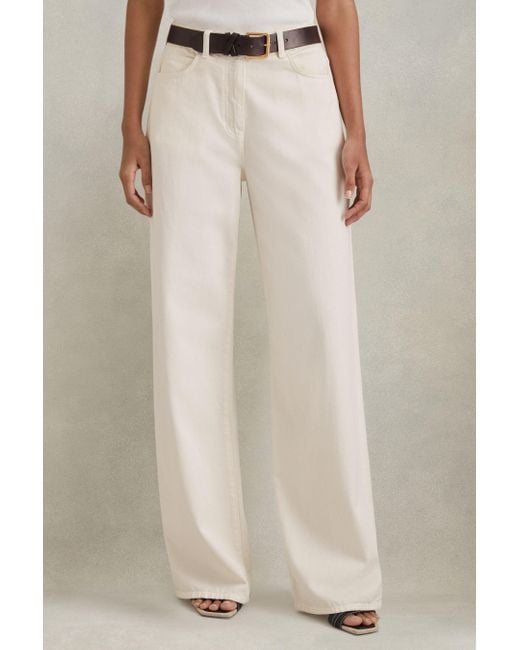 Reiss Natural Colorado - Cream Garment Dyed Wide Leg Trousers