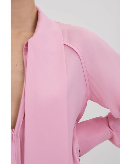 Reiss Ella - Pink Tie Neck Zip Front Blouse, Us 6