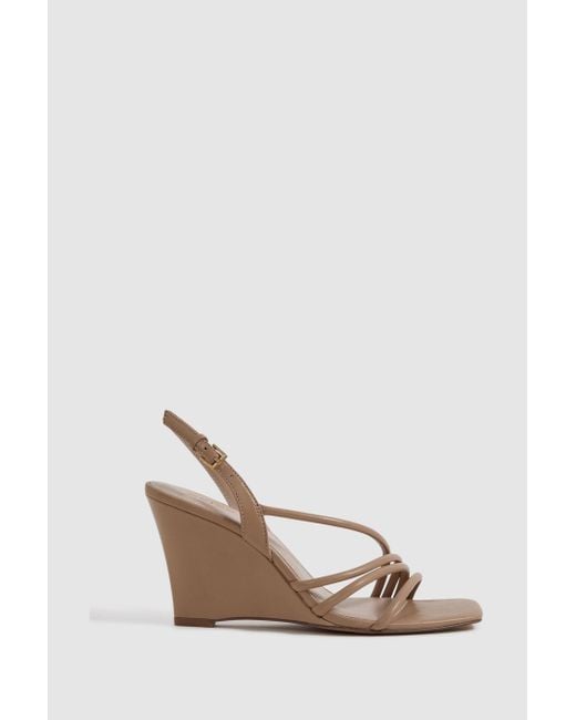 Reiss White Anya - Nude Leather Strappy Wedge Heels