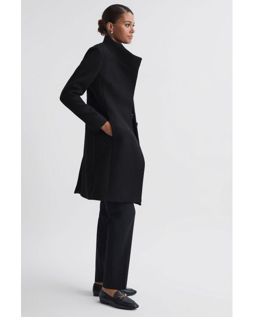 Reiss Blue Mia - Black Petite Wool Blend Mid-length Coat