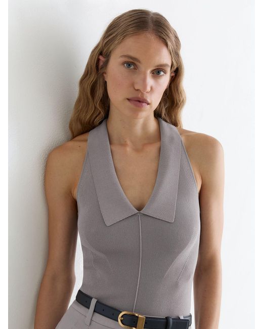 Reiss Gray Collared Rib-Knit Vest