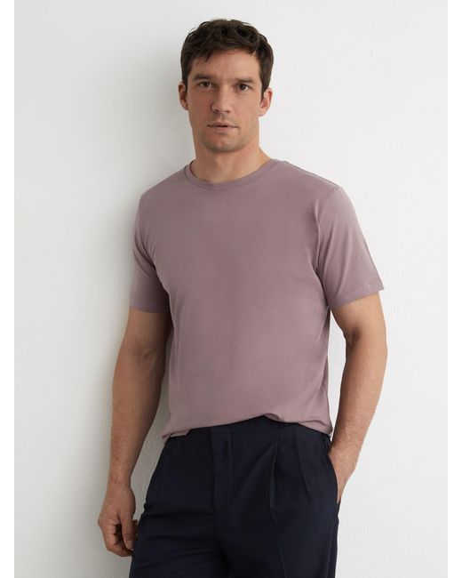 Reiss Purple Cotton Crew-Neck Tailored-Fit T-Shirt for men