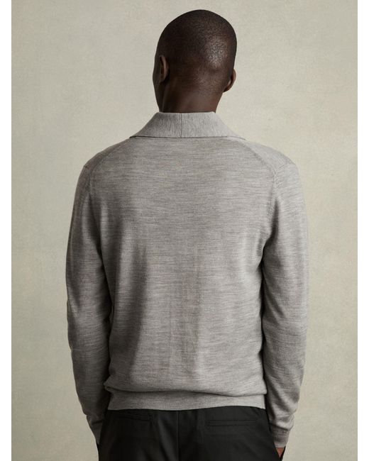 Reiss Gray Merino Wool Shawl-Collar Cardigan for men