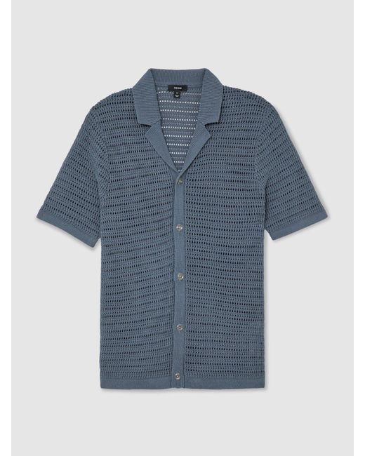 Reiss Blue Open-Knit Button-Through Shirt for men