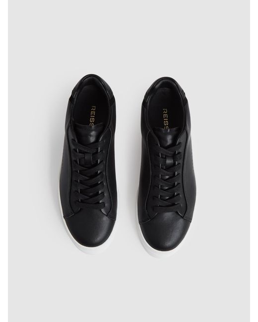 Reiss Black Francesca Leather Low-Top Trainers