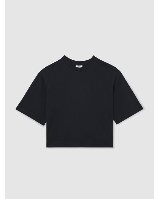 Reiss Blue Cotton Ribbed-Neck Oversized T-Shirt