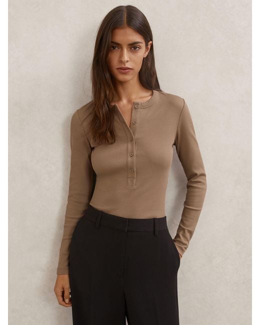 Reiss Natural Stretch-Cotton Half-Button Top