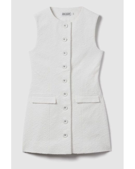 Anna Quan White Boucle Button-through Mini Dress