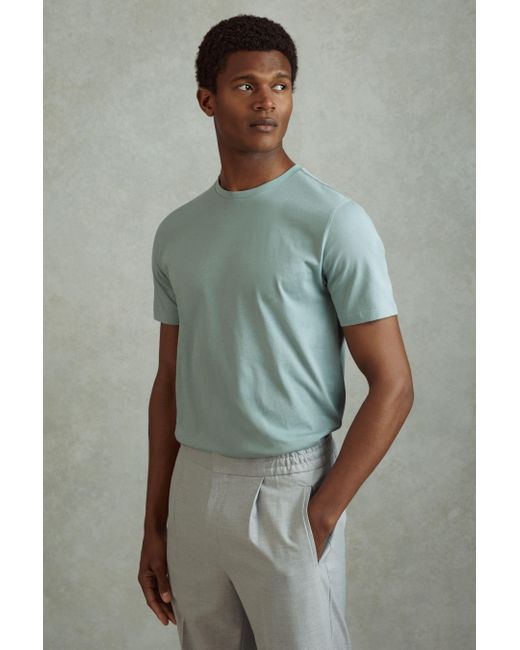 Reiss Green Bless - Aqua Blue Cotton Crew Neck T-shirt, L for men