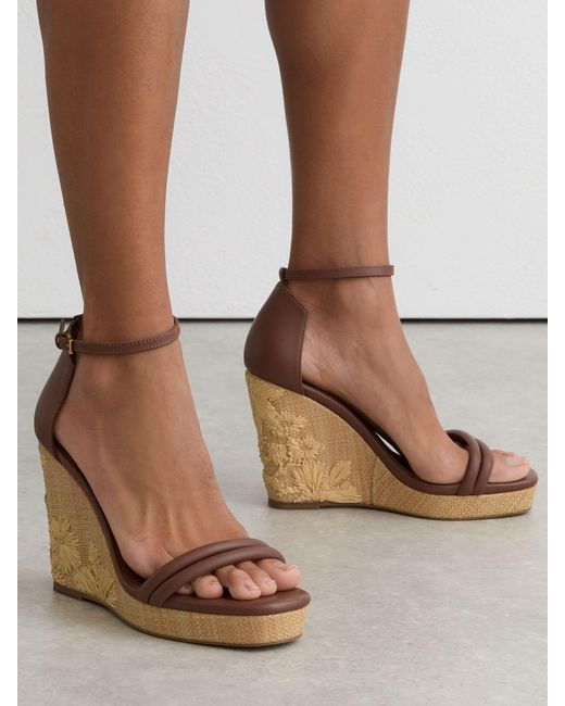 Reiss Natural Leather Embroidered-Wedge Sandals
