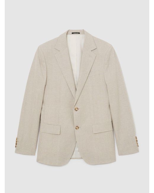Reiss Natural Linen-Cotton Single-Breasted Check Blazer Tailored-Fit for men