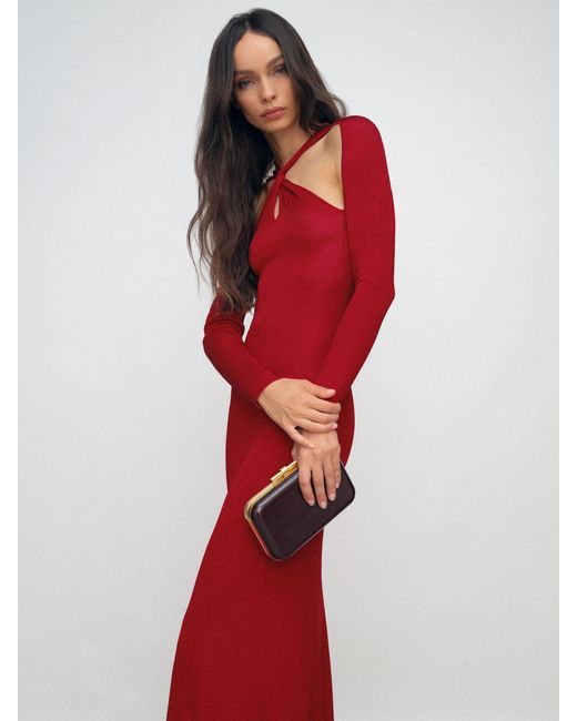 Reiss Red Cut-Out Knitted Maxi Dress