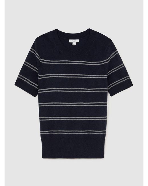 Reiss Blue Wool-Blend Striped Knit Top With Cashmere