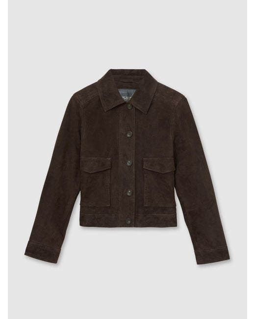 Reiss Black Suede - Chocolate Brown Hanson Suede Trucker Jacket, Us 8