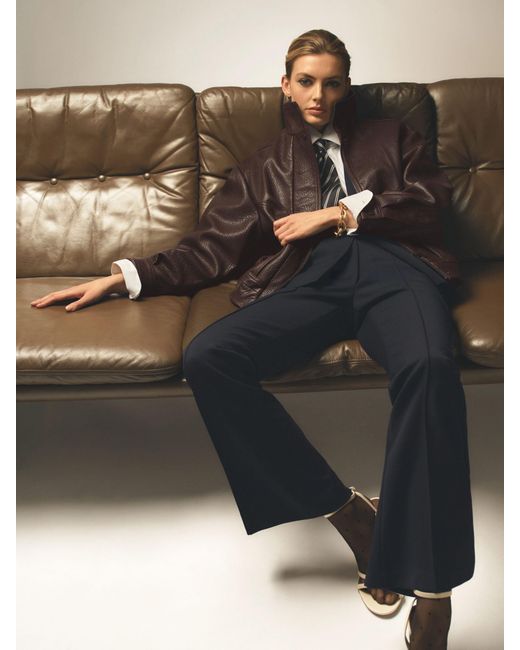 Reiss Brown Oversize Grained-Leather Bomber Jacket