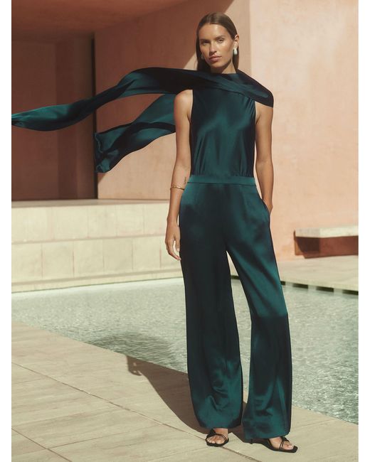 Reiss Farah - Teal Green Satin Cape Sash Jumpsuit, Us 0