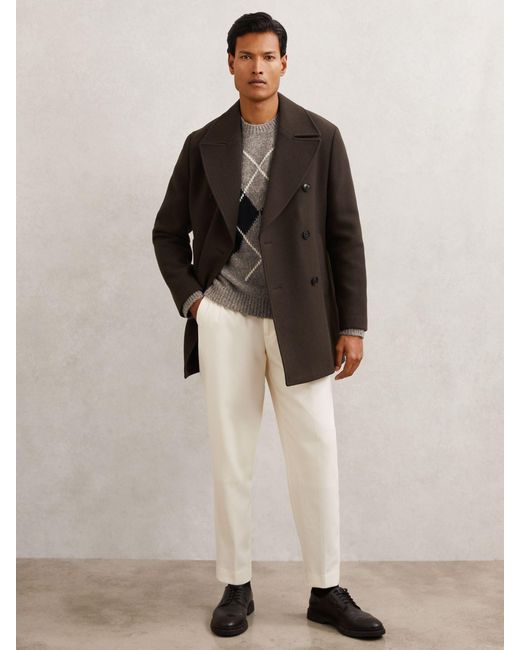 Reiss Gray Wool-Blend Crew-Neck Argyle Jumper for men