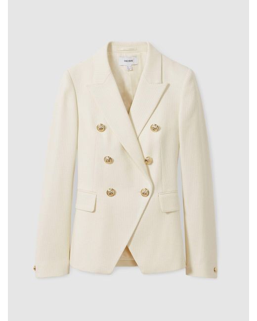 Reiss White Tailored Fit Textured Double Breasted Blazer