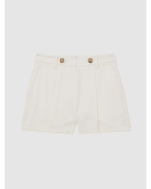 Reiss White Button-Waist Tailored Shorts