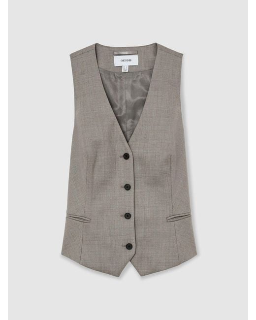 Reiss Gray Wool-Blend Tailored Waistcoat