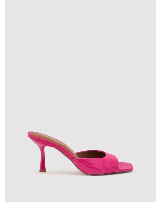 Reiss Yasmin - Pink Textured Open-toe Heeled Mules, Us 7 (uk 5)