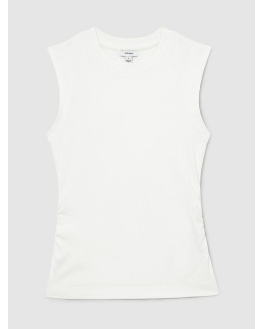 Reiss Brown Fine-Rib Ruched Vest Top