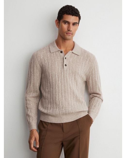 Reiss Natural Cashmere Cable-Knit Polo Jumper for men