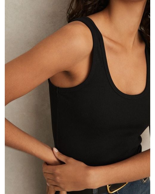 Reiss Violet - Black Scoop Neck Jersey Vest Top, Xs (us 2)