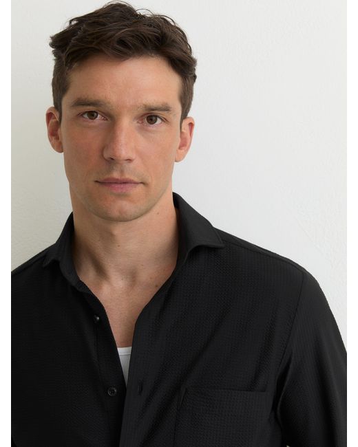 Reiss Solarko - Black Seersucker Cutaway-collar Shirt Regular-fit, S for men