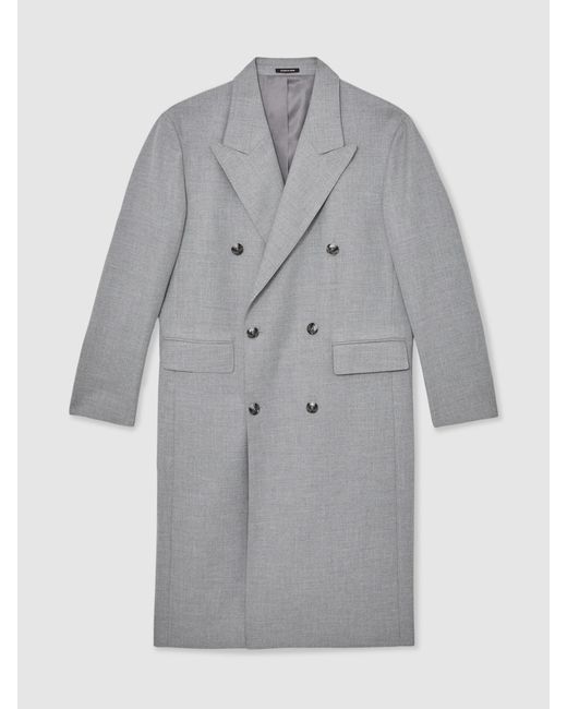 Reiss Gray Double-Breasted Relaxed-Fit Overcoat for men
