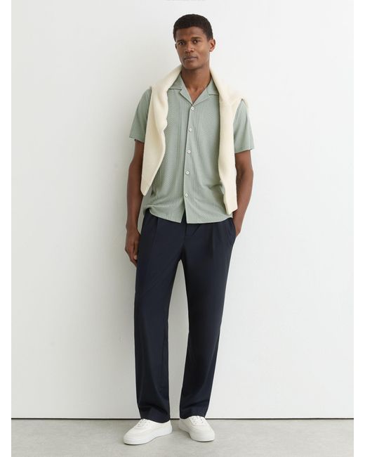 Reiss Green Jacquard Cuban-Collar Shirt for men