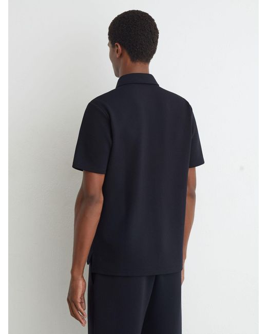 Reiss Blue Textured Concealed-Placket Polo Shirt for men