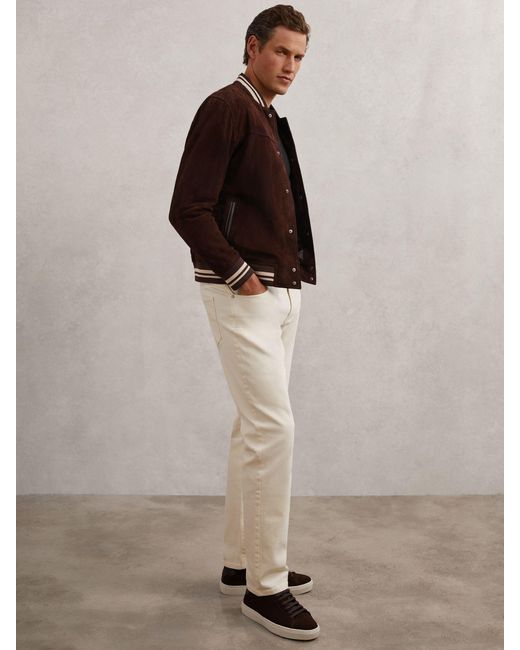 Reiss Black Suede Stripe-Trim Bomber Jacket for men