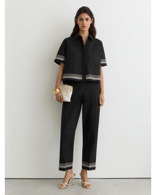 Reiss Cat - Black/ivory Cotton Stripe-detail Boxy Shirt, Us 10