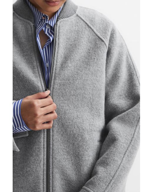 Reiss Gray Penelope - Charcoal Wool Bomber Jacket, Xs