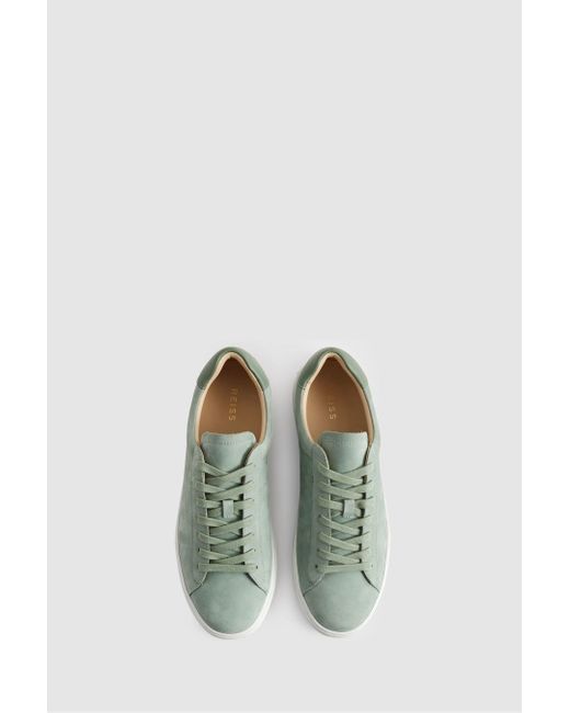 Reiss Green Nubuck - Sage Finley Nubuck Suede Lace-up Trainers, Uk 11 Eu 45 for men