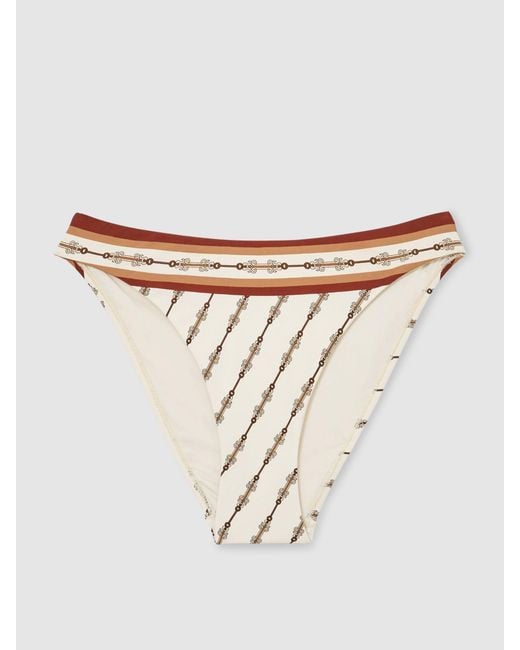 Reiss White Chain-Print Fixed-Side Bikini Bottoms