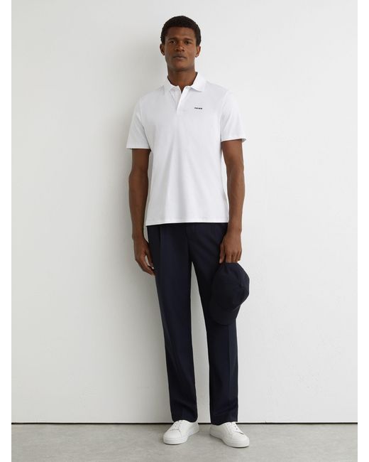 Reiss White Tello Airwater-Cotton Logo Polo Shirt for men