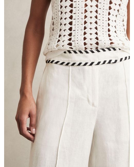 Reiss Natural Linen Wide-Leg Whipstitch Trousers