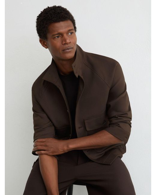 Reiss Black Romano - Taupe Brown Cotton-blend Harrington Jacket, L for men